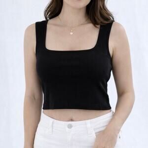 Women’s Black Ribbed Square Neck Crop Top Size Small